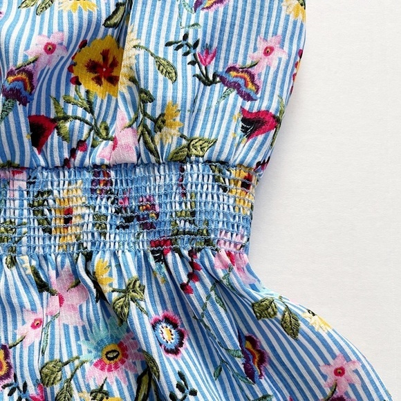 ✨NEW!✨ AQUA  Spring Blue Floral Striped Cinched Waist Romper - Small - Picture 5 of 9